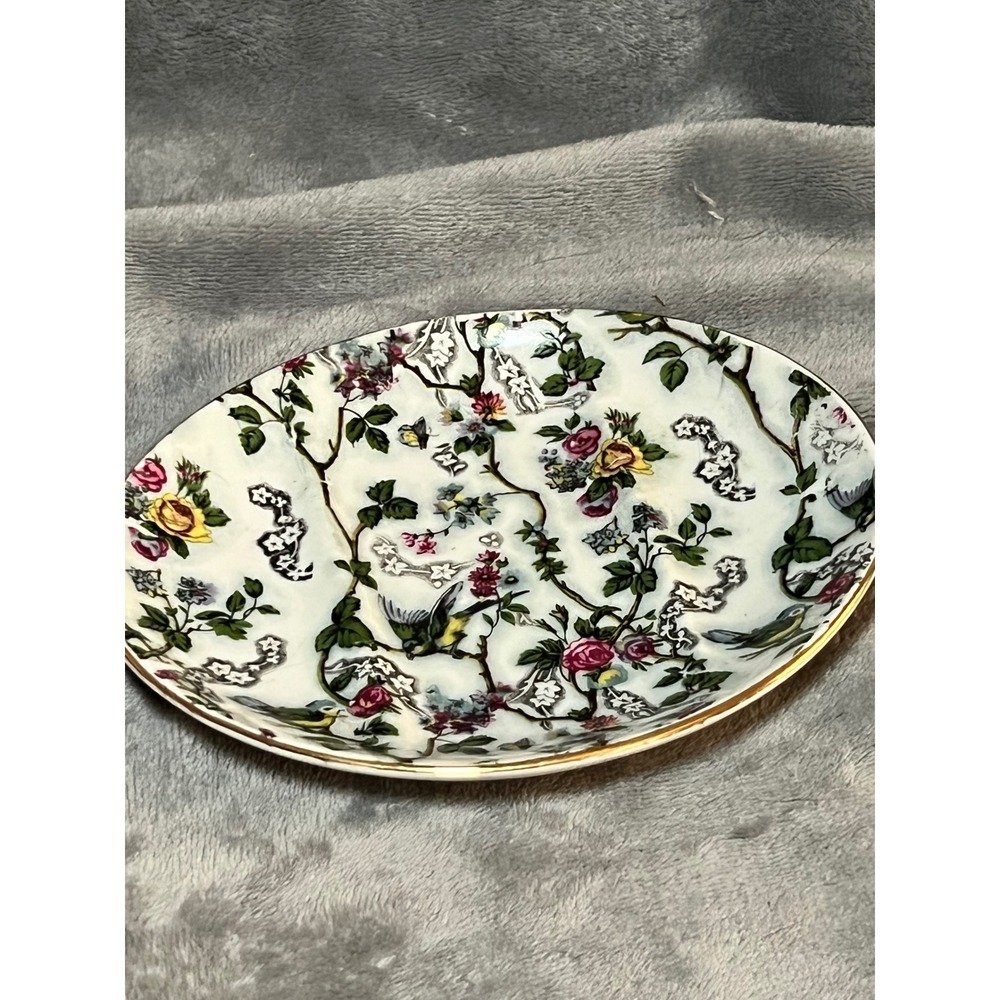 Vintage Andrea Sadek Lelle Japan Bird Floral Plate Gold Rim 6 Inch Dish